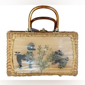 Chic Wicker Satchel with Poodle Design